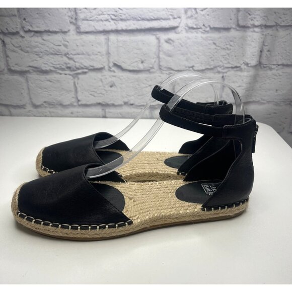 Eileen Fisher LaLa tumbled leather Black Espadrille Shoes Sandals Ladies Size 8 - Picture 3 of 11